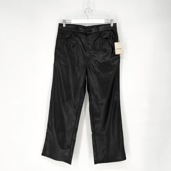 MOTHER NWT The Rambler Zip Ankle Pants Women’s Size 30 Black Faux Leather - Picture 2 of 9
